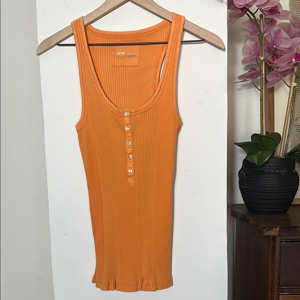 Orange Ribbed Sleeveless Tank Top